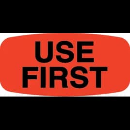 Use First Label 0.625X1.25 IN Black Fluorescent Red Short Oval 1000 Count/Roll 50 Rolls/Case 50000 Count/Case