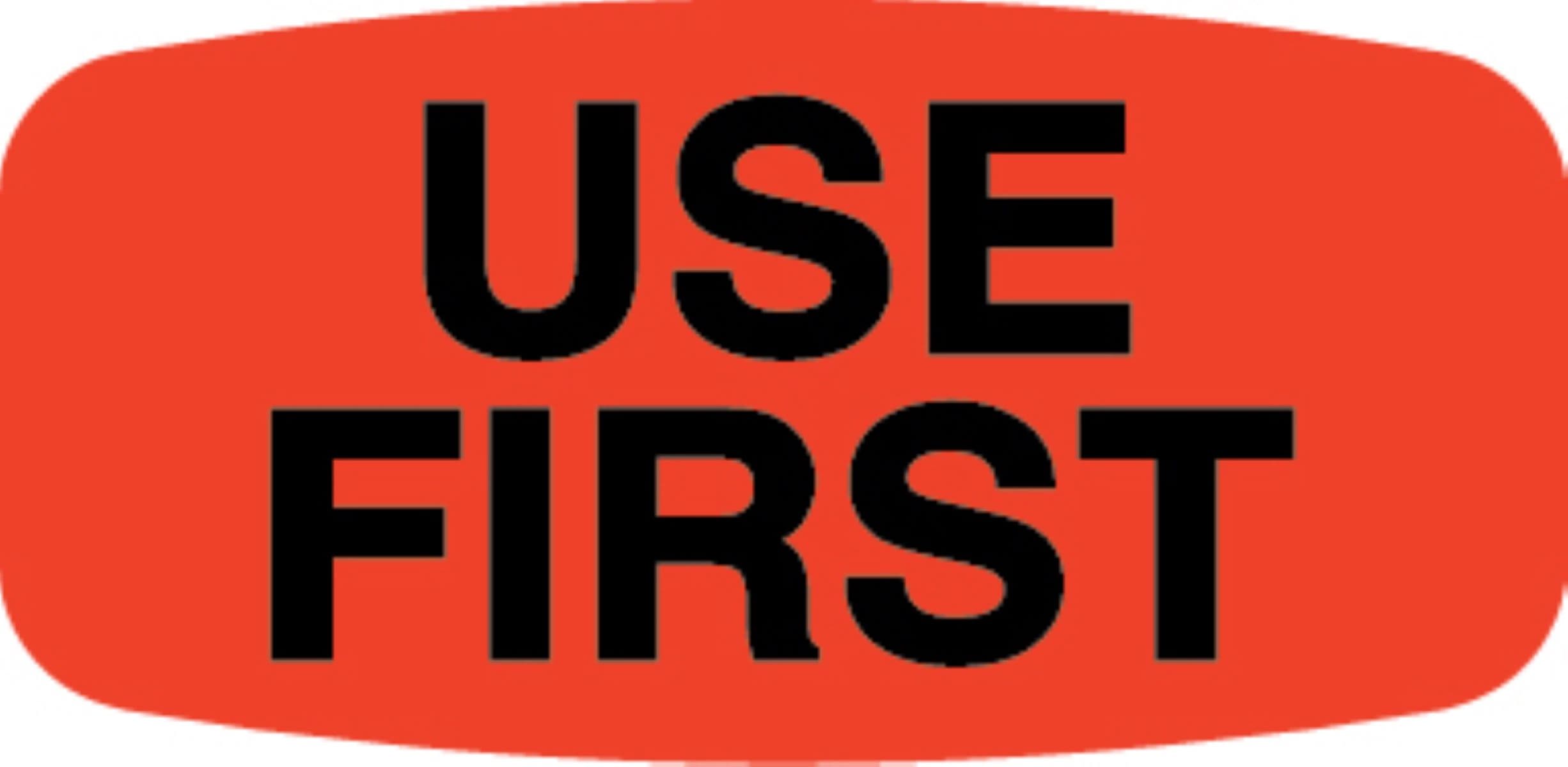 Use First Label 0.625X1.25 IN Black Fluorescent Red Short Oval 1000 Count/Roll 50 Rolls/Case 50000 Count/Case