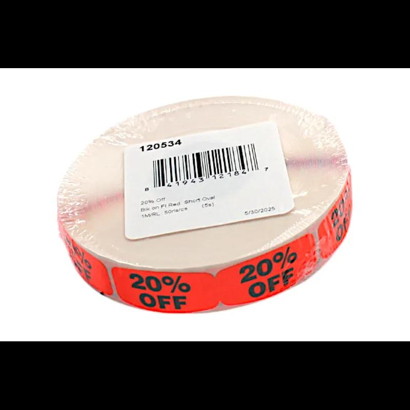 20% Off Label 0.62X1.25 IN Black Fluorescent Red Short Oval 1000 Count/Roll 50 Rolls/Case 50000 Count/Case