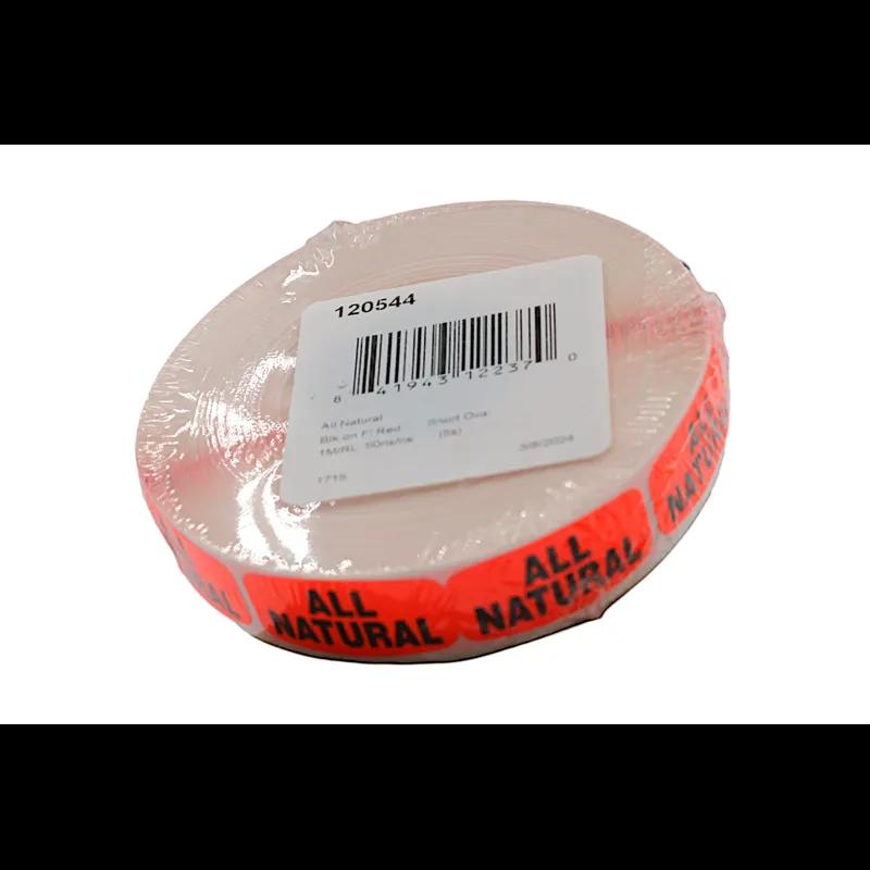 All Natural Label 0.625X1.25 IN Black Fluorescent Red Short Oval 1000 Count/Roll 50 Rolls/Case 50000 Count/Case