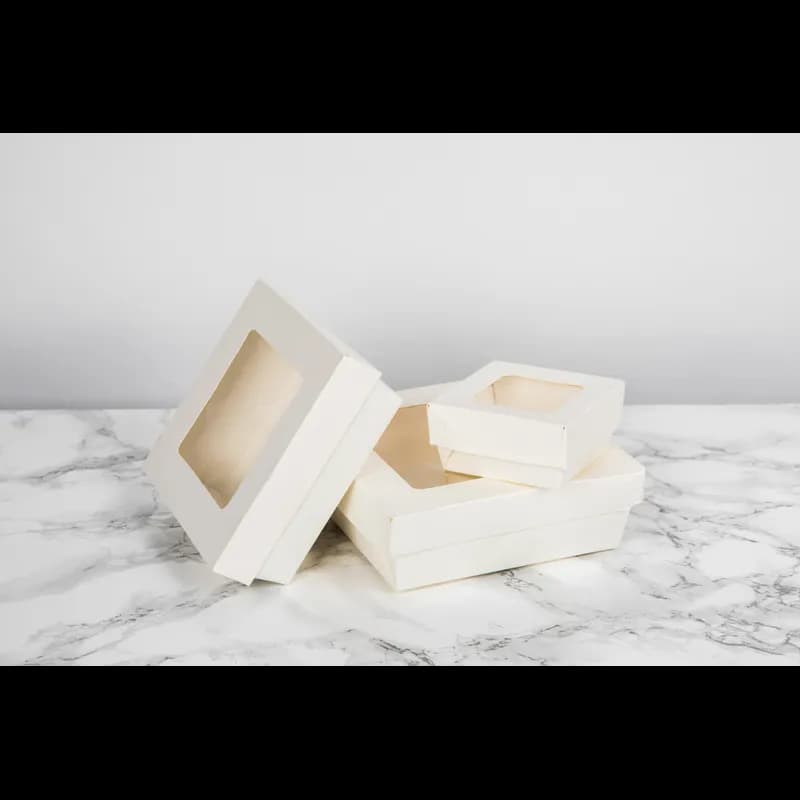 Kray Bakery Box 34 OZ 5.5X5.5X2 IN Corrugated Paperboard White With Window 25 Count/Pack 10 Packs/Case 250 Count/Case