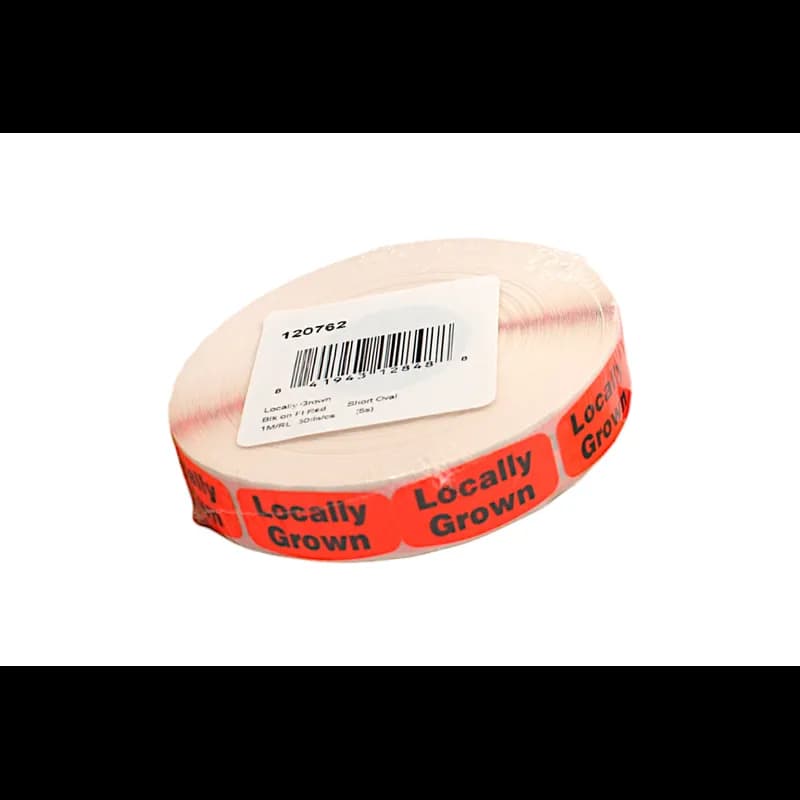 Locally Grown Origin Label 0.625X1.25 IN Black Fluorescent Red Short Oval 1000 Count/Roll 50 Rolls/Case 50000 Count/Case
