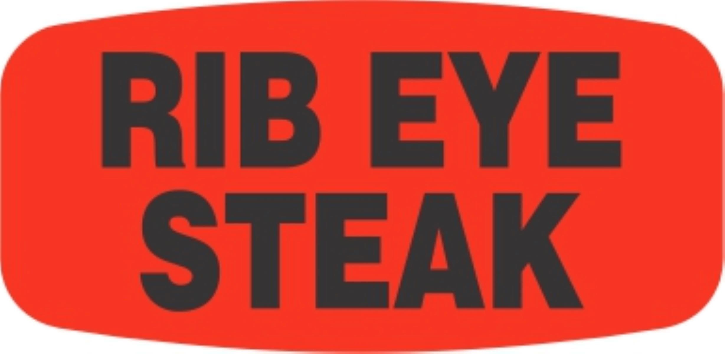 Rib Eye Steak Label 0.625X1.25 IN Black Fluorescent Red Short Oval 1000 Count/Roll 50 Rolls/Case 50000 Count/Case