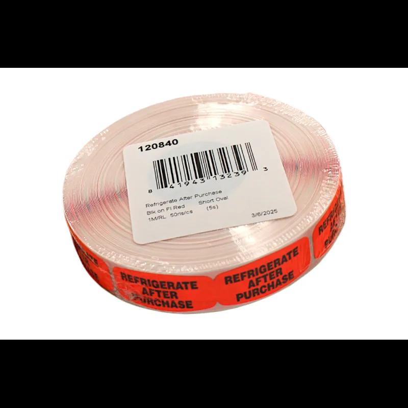 Refrigerate After Purchase Label 0.625X1.25 IN Black Fluorescent Red Short Oval 1000 Count/Roll 50 Rolls/Case