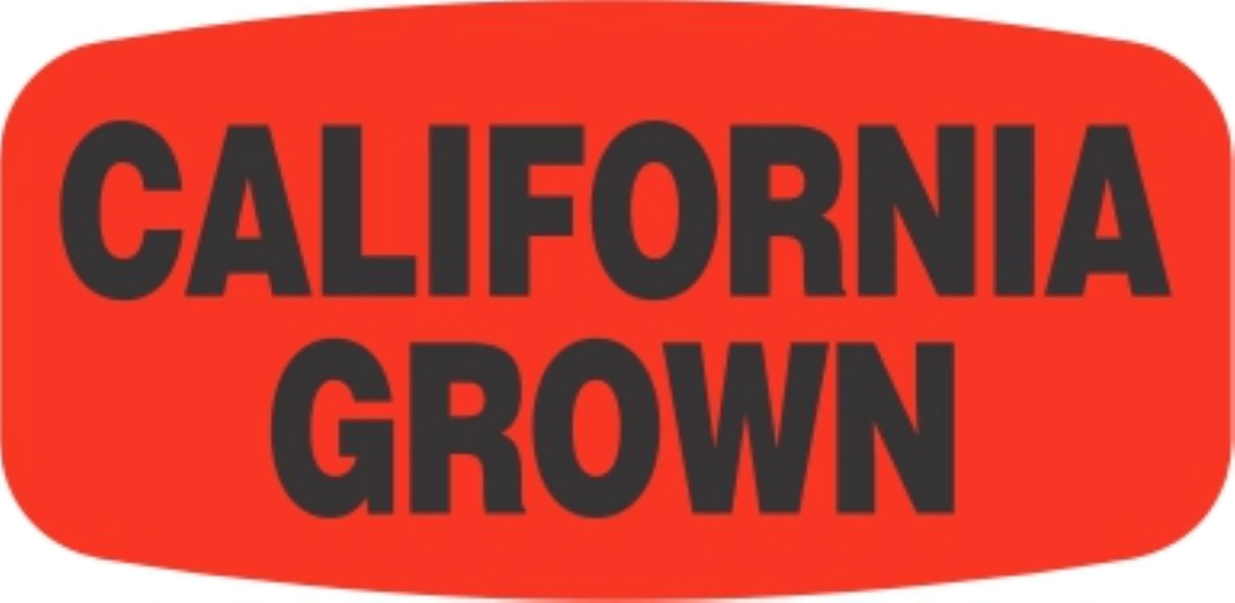 California Grown Label 0.625X1.25 IN Black Fluorescent Red Short Oval 1000 Count/Roll 50 Rolls/Case 50000 Count/Case