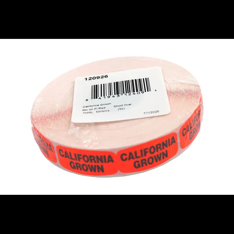California Grown Label 0.625X1.25 IN Black Fluorescent Red Short Oval 1000 Count/Roll 50 Rolls/Case 50000 Count/Case