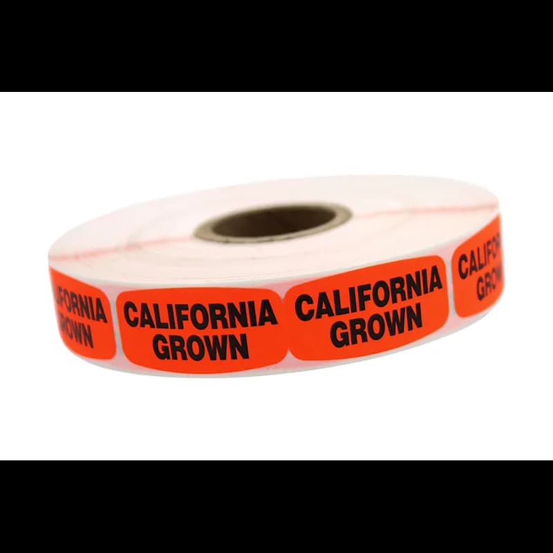 California Grown Label 0.625X1.25 IN Black Fluorescent Red Short Oval 1000 Count/Roll 50 Rolls/Case 50000 Count/Case