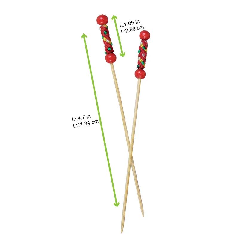 Pick 4.7 IN Bamboo Natural With 2 Red Beads 100 Count/Pack 20 Packs/Case 2000 Count/Case