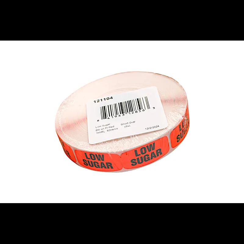 Low Sugar Label 0.625X1.25 IN Black Fluorescent Red Short Oval 1000 Count/Roll 50 Rolls/Case 50000 Count/Case
