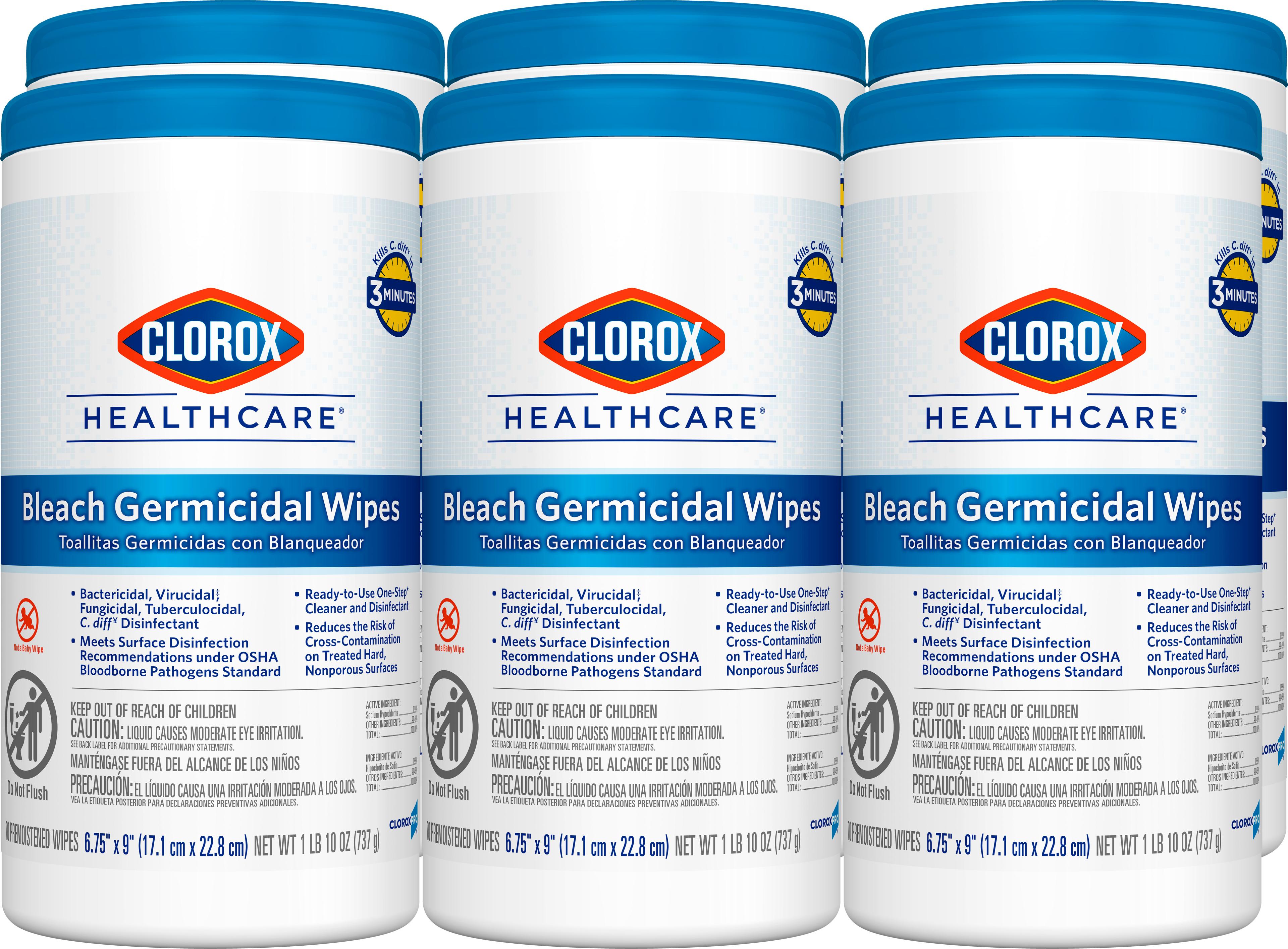 Clorox Healthcare® Bleach Germicidal Unscented One-Step Disinfectant Multi Surface Wipe 70 Count/Pack 6 Packs/Case