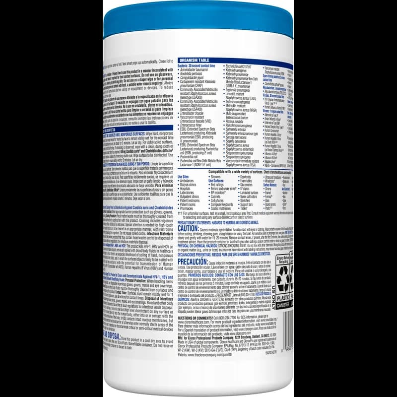 Clorox Healthcare® Bleach Germicidal Unscented One-Step Disinfectant Multi Surface Wipe 70 Count/Pack 6 Packs/Case