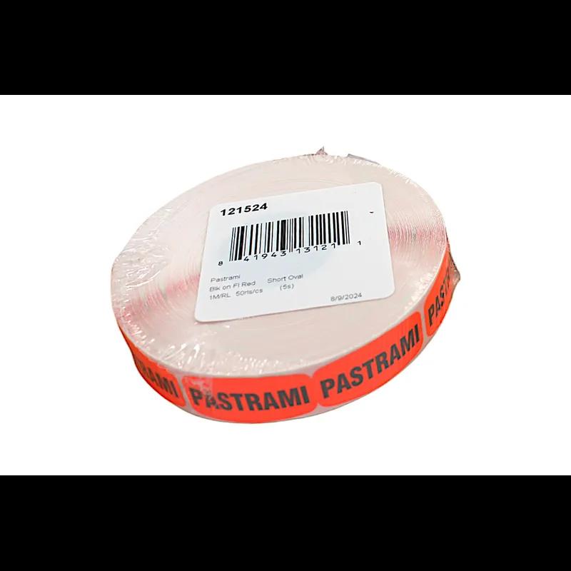 Pastrami Label 0.625X1.25 IN Black Fluorescent Red Short Oval 1000 Count/Roll 50 Rolls/Case 50000 Count/Case