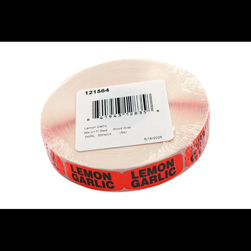 Lemon Garlic Label 0.625X1.25 IN Black Fluorescent Red Short Oval 1000 Count/Roll 50 Rolls/Case 50000 Count/Case