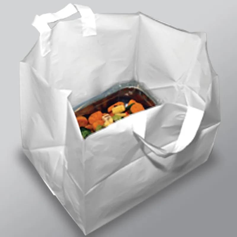 Take-Out Bag 14X12X12 IN High-Density Polyethylene (HDPE) 3MIL White Unprinted With Loop Handle Closure Gusset 200/Case