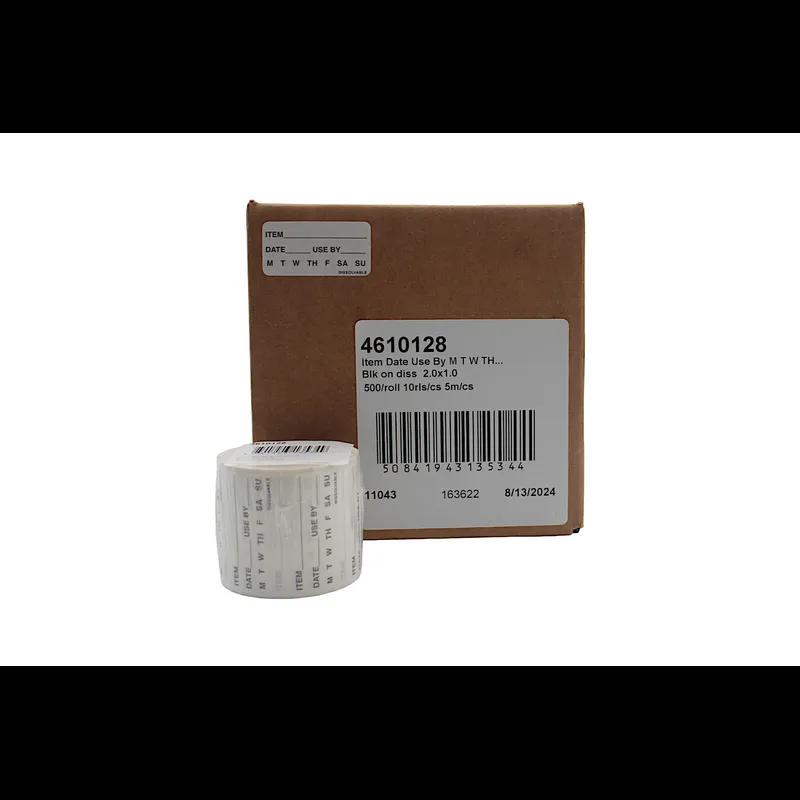 Label 7 Day/Item/Date/Use By DOW Food Safety Label 2X1 IN Black Dissolvable 500 Count/Roll 10 Rolls/Case 5000 Count/Case