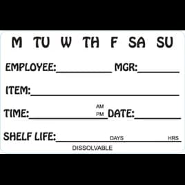 7 Day/Item/Time/Date Shelf Life Expiration Food Safety Label 2X3 IN Black Dissolvable 250 Count/Roll 15 Rolls/Case