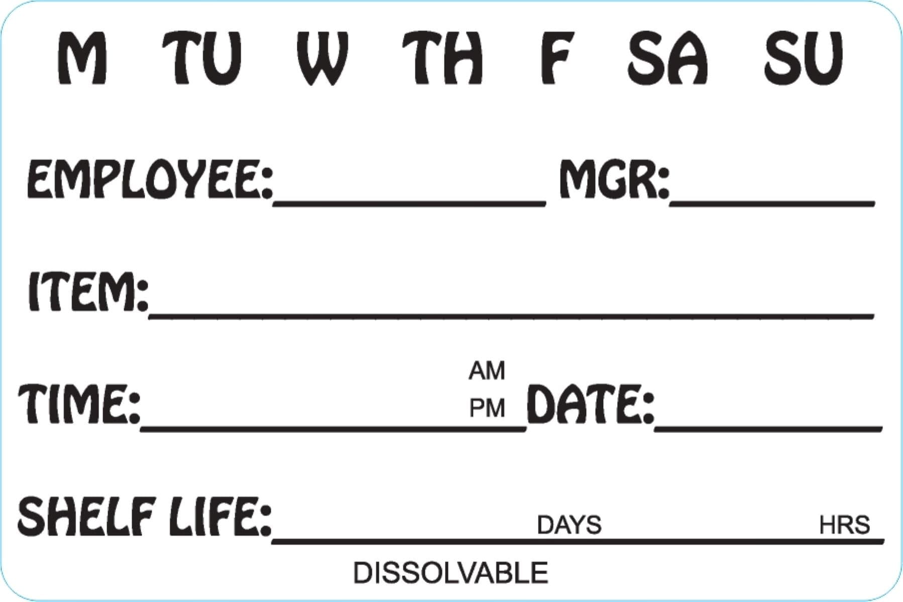 7 Day/Item/Time/Date Shelf Life Expiration Food Safety Label 2X3 IN Black Dissolvable 250 Count/Roll 15 Rolls/Case