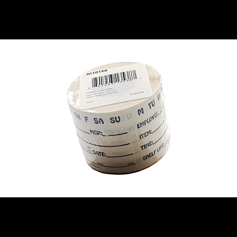 7 Day/Item/Time/Date Shelf Life Expiration Food Safety Label 2X3 IN Black Dissolvable 250 Count/Roll 15 Rolls/Case