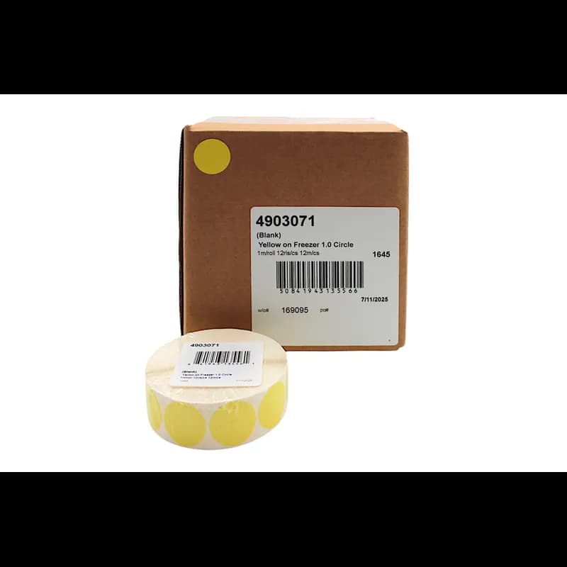 Blank Expiration Label 1 IN Yellow Circle All Temperature Permanent 1000 Count/Roll 12 Rolls/Case 12000 Count/Case