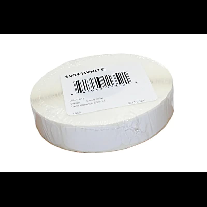 Blank Write In Label 0.625X1.25 IN White Short Oval Write On 1000 Count/Roll 60 Rolls/Case 60000 Count/Case