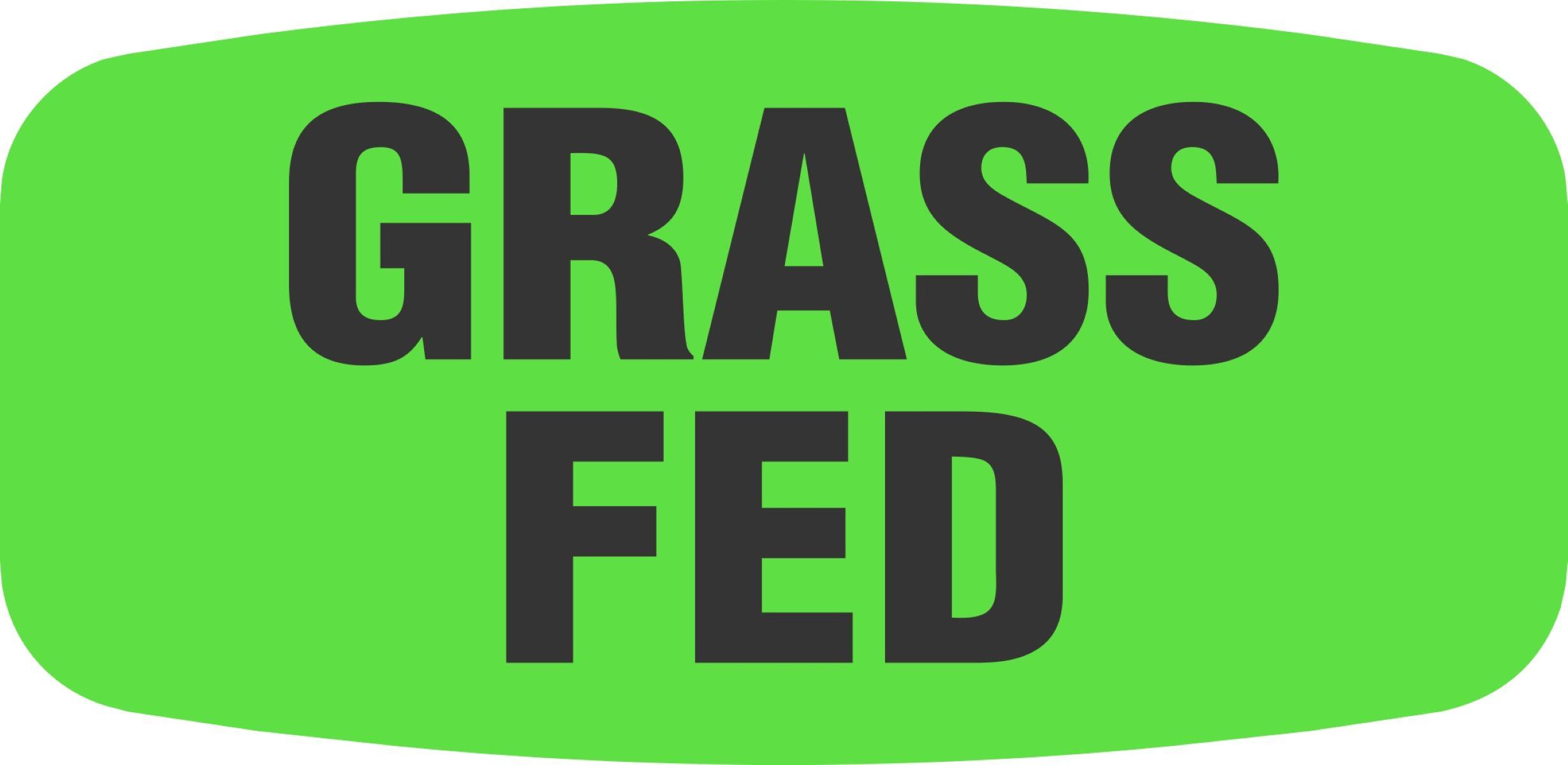 Grass Fed Label 0.625X1.25 IN Black Fluorescent Green Short Oval 1000 Count/Roll 60 Rolls/Case 60000 Count/Case