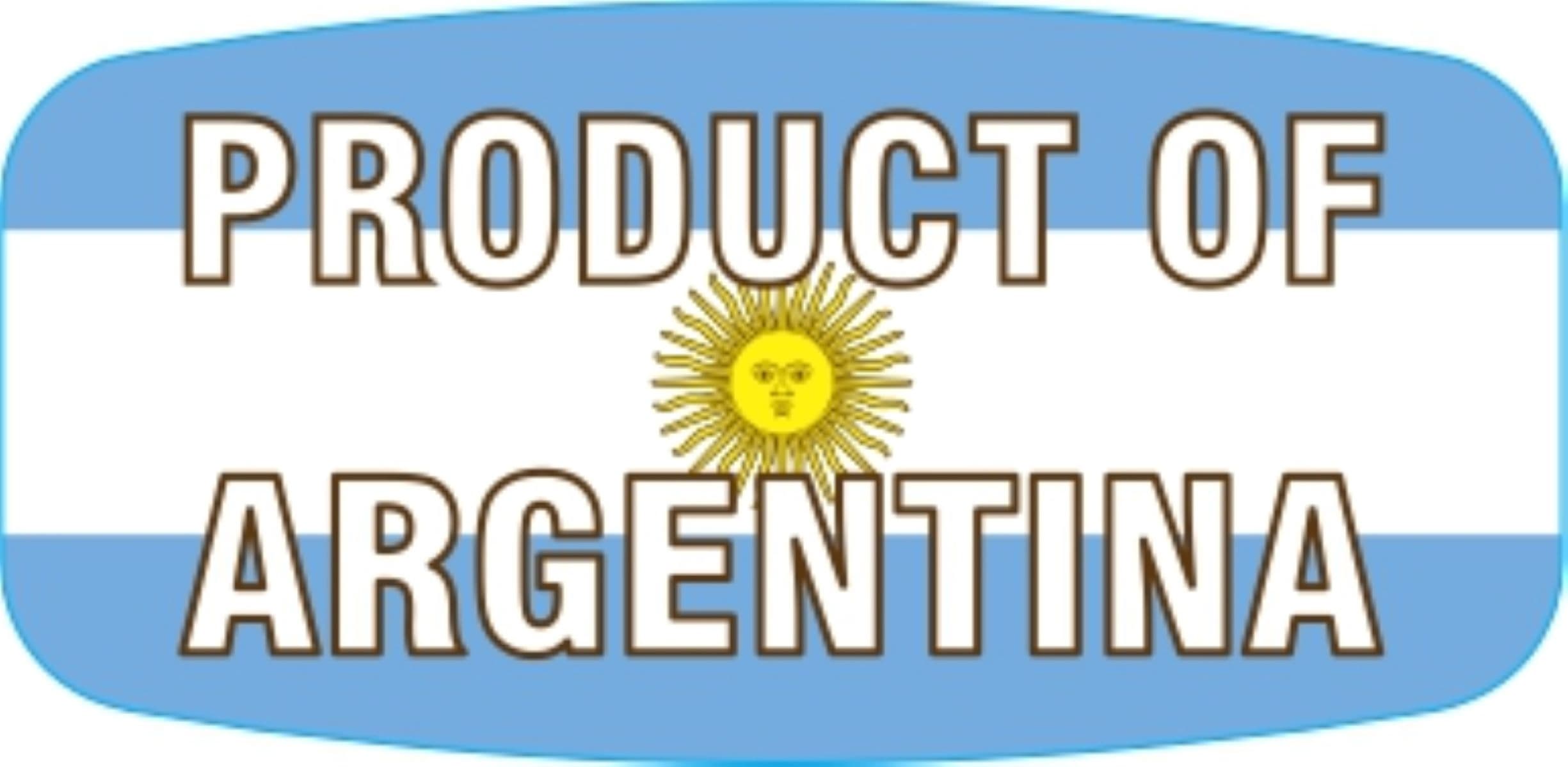 Product of Argentina Origin Label 0.625X1.25 IN Yellow Brown Blue White Short Oval 1000 Count/Roll 60 Rolls/Case