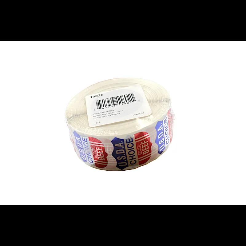 USDA Choice Beef Meat Label 1.3X1.3 IN Red Blue Silver Shield Foil 1000/Roll