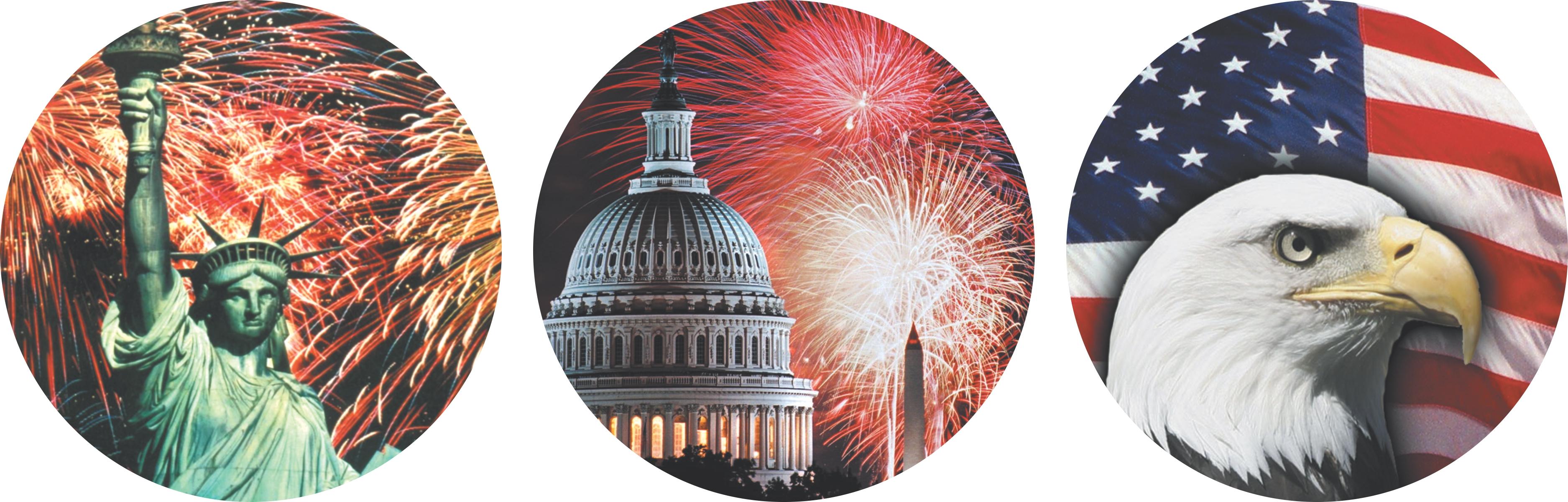 Celebrate America! Holiday Label 2 IN 3 images Circle 4 Color Process 500 Count/Roll 25 Rolls/Case 12500 Count/Case