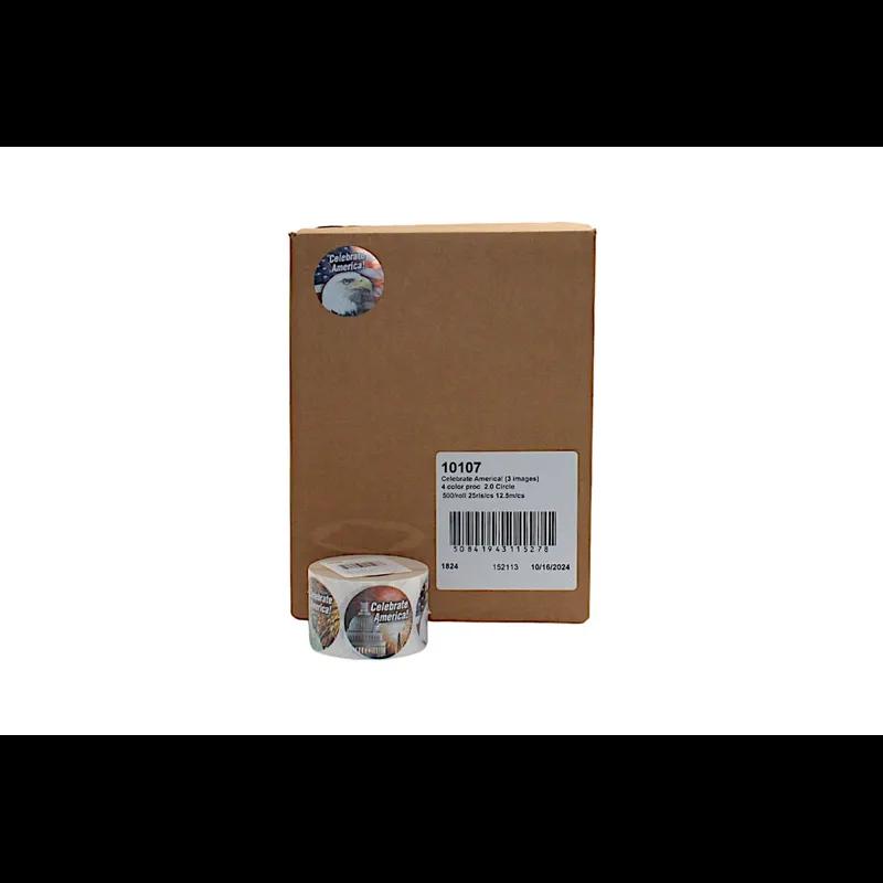 Celebrate America! Holiday Label 2 IN 3 images Circle 4 Color Process 500 Count/Roll 25 Rolls/Case 12500 Count/Case