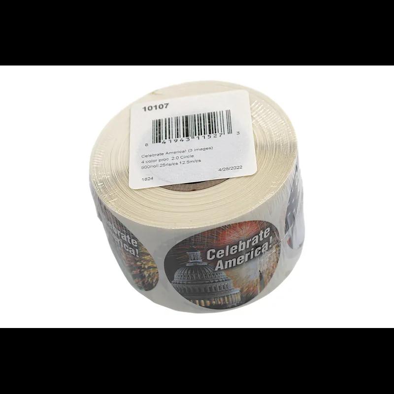 Celebrate America! Holiday Label 2 IN 3 images Circle 4 Color Process 500 Count/Roll 25 Rolls/Case 12500 Count/Case