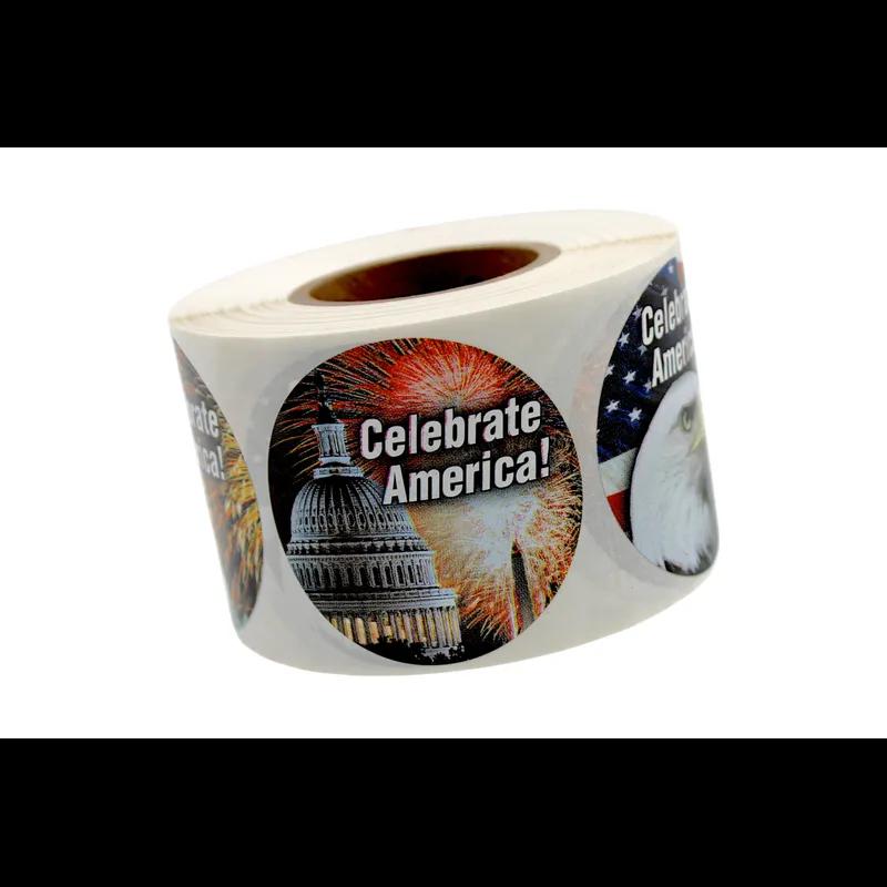 Celebrate America! Holiday Label 2 IN 3 images Circle 4 Color Process 500 Count/Roll 25 Rolls/Case 12500 Count/Case