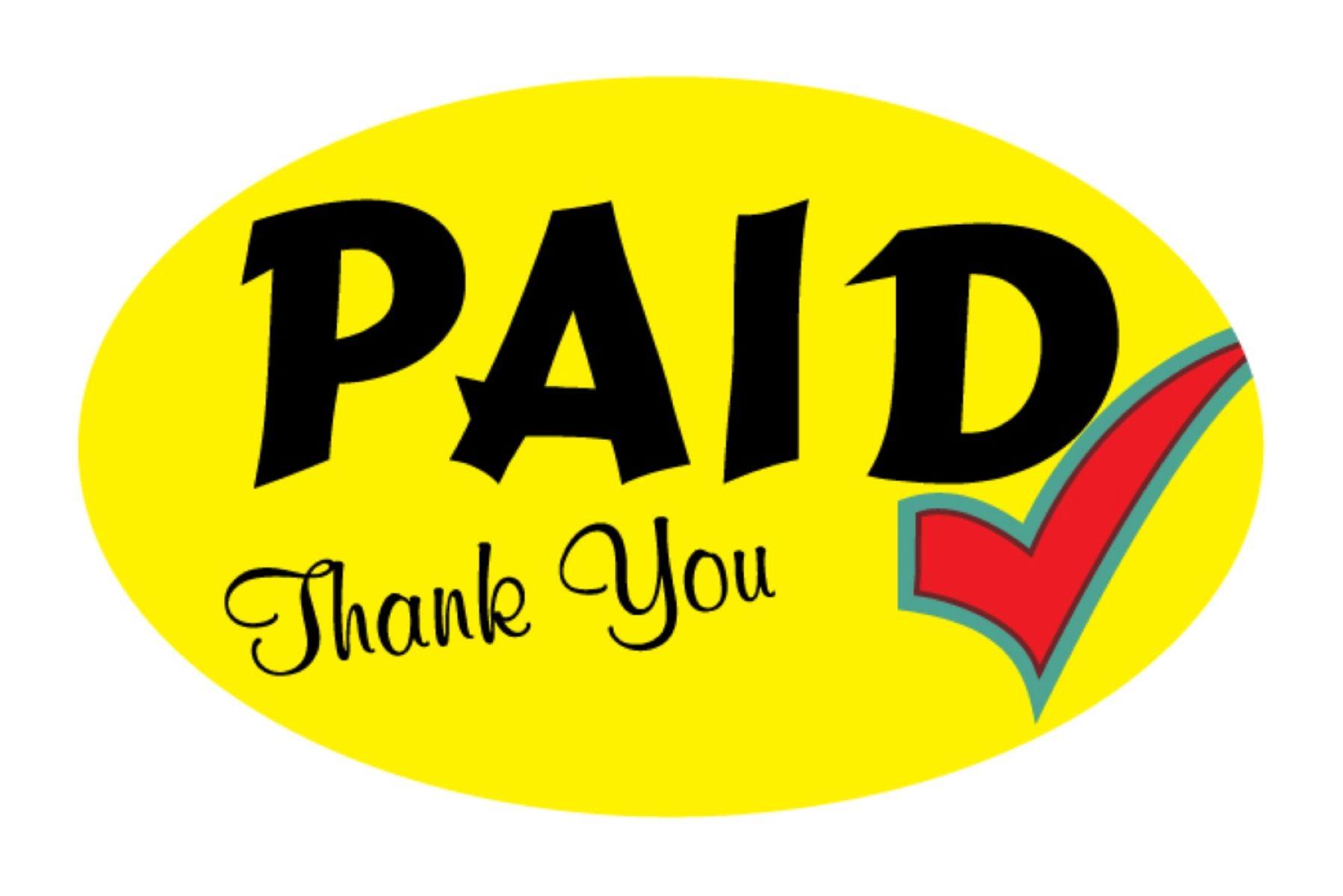 Paid Thank You Promo Label 1.25X2 IN 4 Color Oval 500 Count/Roll 20 Rolls/Case 10000 Count/Case
