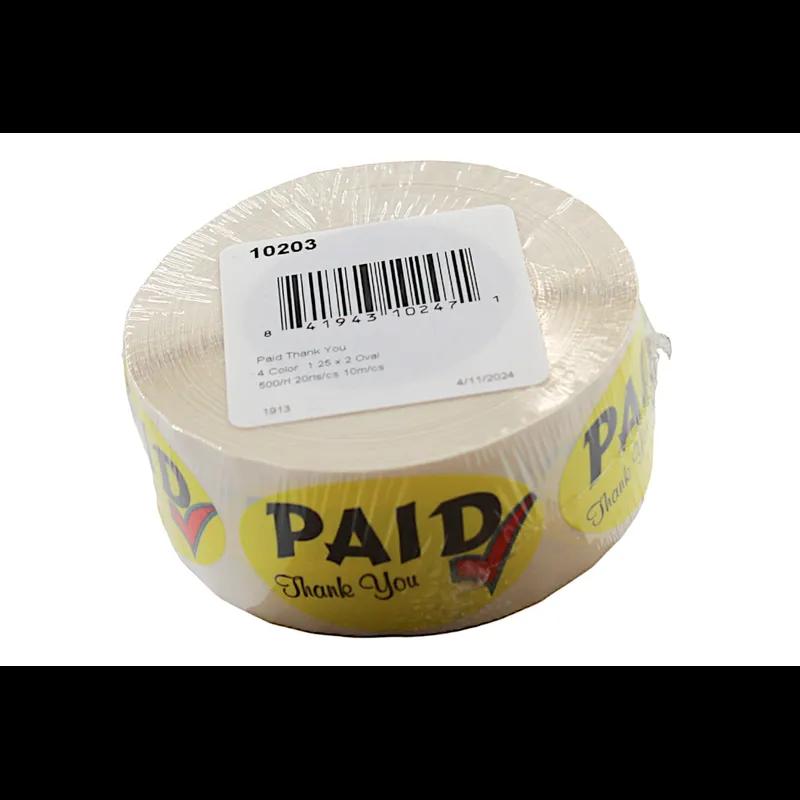 Paid Thank You Promo Label 1.25X2 IN 4 Color Oval 500 Count/Roll 20 Rolls/Case 10000 Count/Case