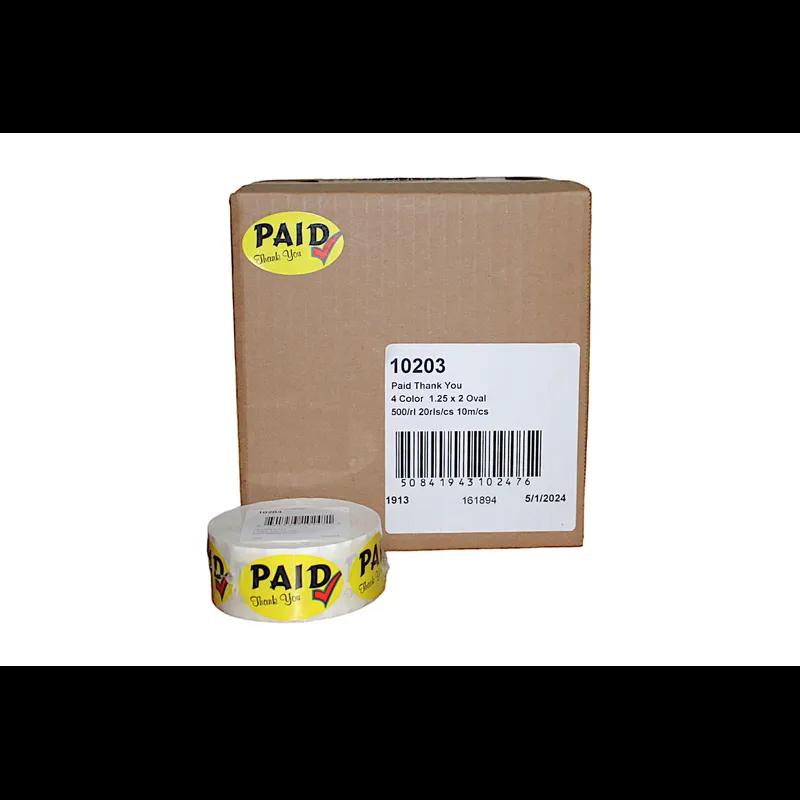 Paid Thank You Promo Label 1.25X2 IN 4 Color Oval 500 Count/Roll 20 Rolls/Case 10000 Count/Case