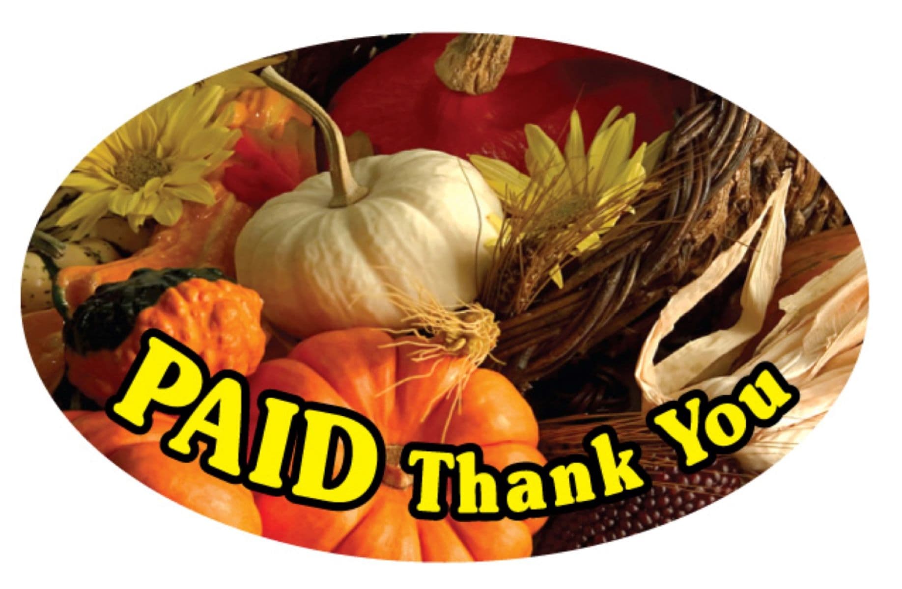 Paid Thank You Holiday Paid Label 1.25X2 IN 4 Color Squash Fall Oval 500 Count/Roll 20 Rolls/Case 10000 Count/Case