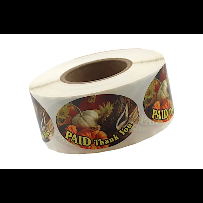 Paid Thank You Holiday Paid Label 1.25X2 IN 4 Color Squash Fall Oval 500 Count/Roll 20 Rolls/Case 10000 Count/Case