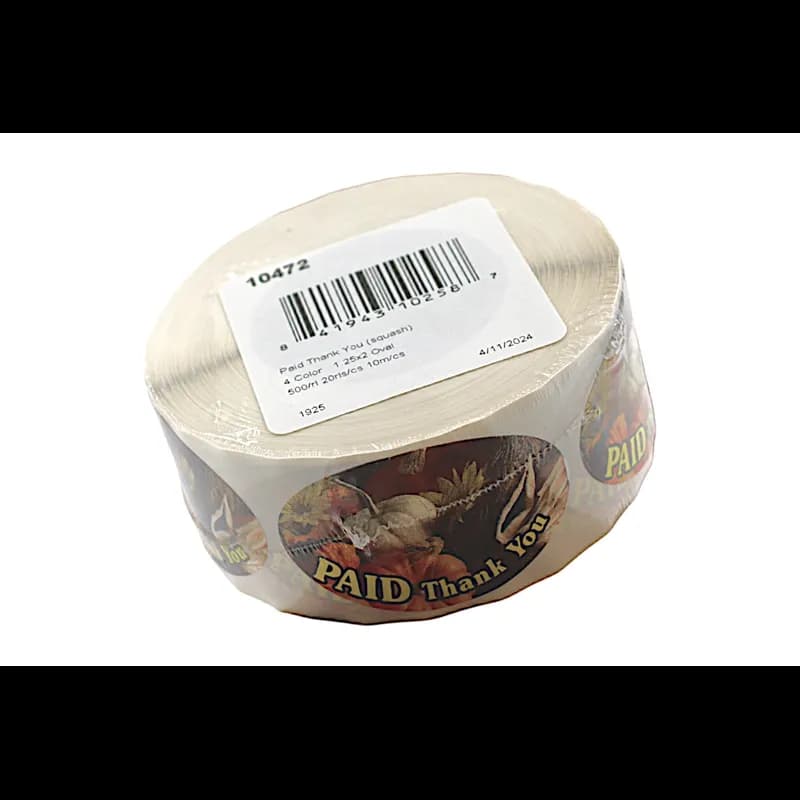 Paid Thank You Holiday Paid Label 1.25X2 IN 4 Color Squash Fall Oval 500 Count/Roll 20 Rolls/Case 10000 Count/Case