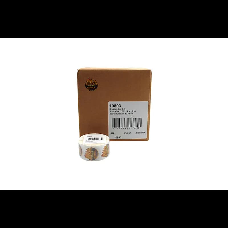 Great On The Grill Meat Grilling Label 1.2X1.3 IN 4 Color Process UV Food Grade Adhesive 500 Count/Roll 25 Rolls/Case