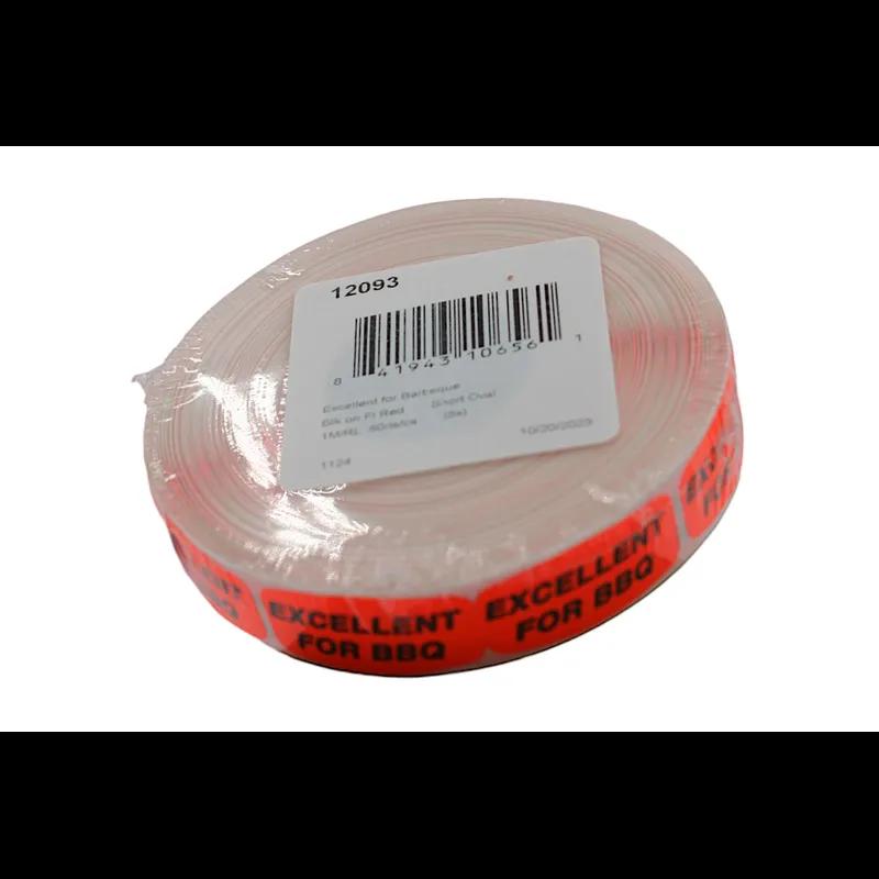 Excellent For Barbeque Label 0.625X1.25 IN Black Fluorescent Red Short Oval 1000 Count/Roll 50 Rolls/Case
