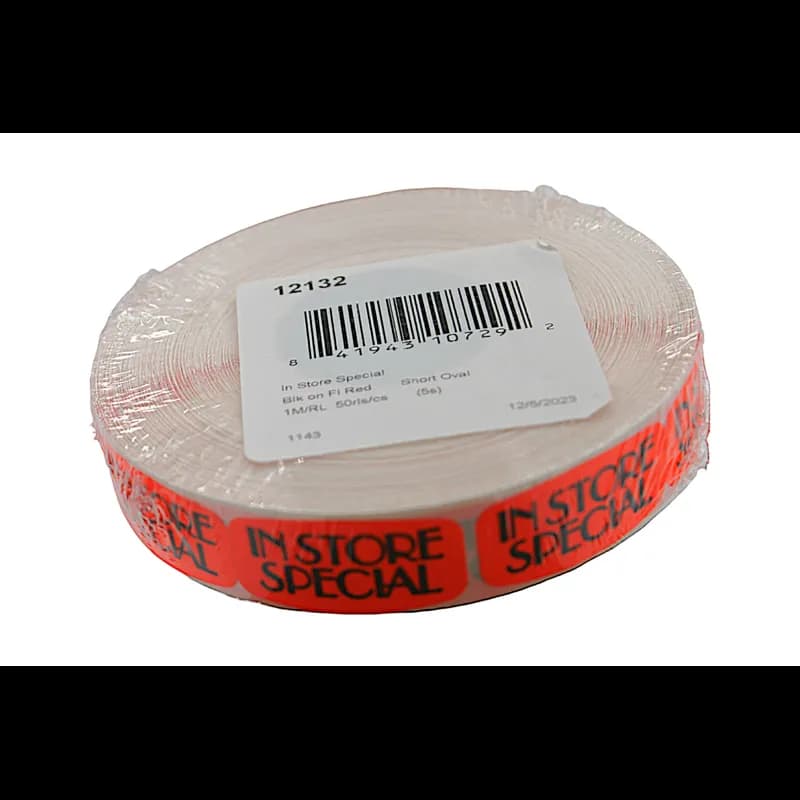 In Store Special Label 0.625X1.25 IN Black Fluorescent Red Short Oval 1000 Count/Roll 50 Rolls/Case 50000 Count/Case