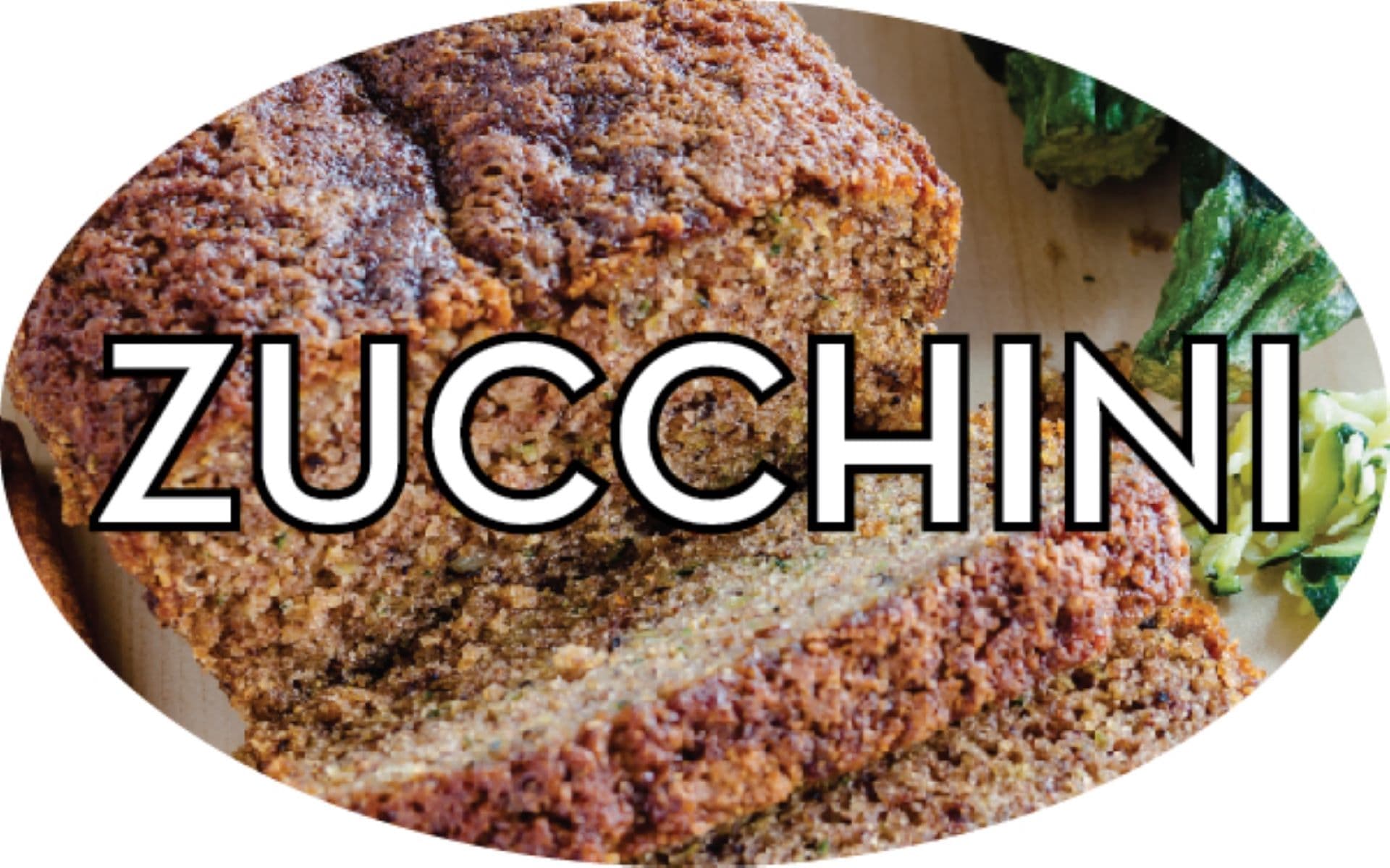 Zucchini Bakery Flavor Label 1.25X2 IN Oval 4 Color Process 500 Count/Roll 5 Rolls/Sleeve