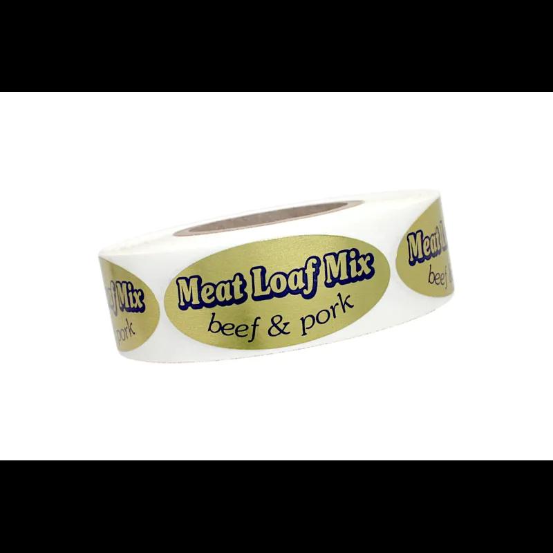 Meat Loaf Mix Beef & Pork Meat Label 0.875X1.9 IN Blue Gold Oval 500 Count/Roll 10 Rolls/Case 5000 Count/Case