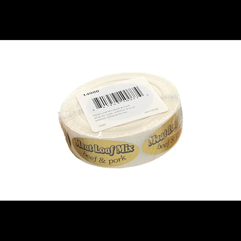 Meat Loaf Mix Beef & Pork Meat Label 0.875X1.9 IN Blue Gold Oval 500 Count/Roll 10 Rolls/Case 5000 Count/Case