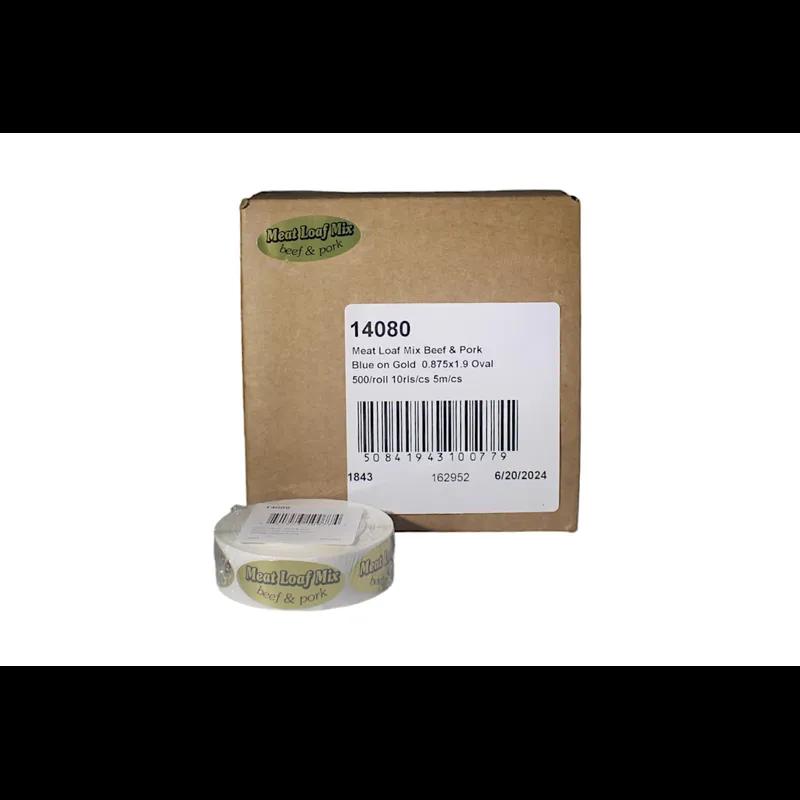 Meat Loaf Mix Beef & Pork Meat Label 0.875X1.9 IN Blue Gold Oval 500 Count/Roll 10 Rolls/Case 5000 Count/Case
