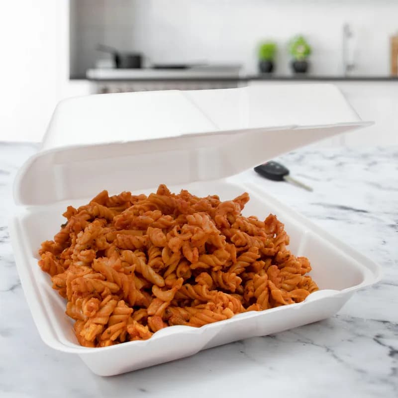 Dart® Take-Out Container Hinged Small (SM) 8X7.5X2.2 IN XPS White Square Insulated 100 Count/Bag 2 Bags/Case