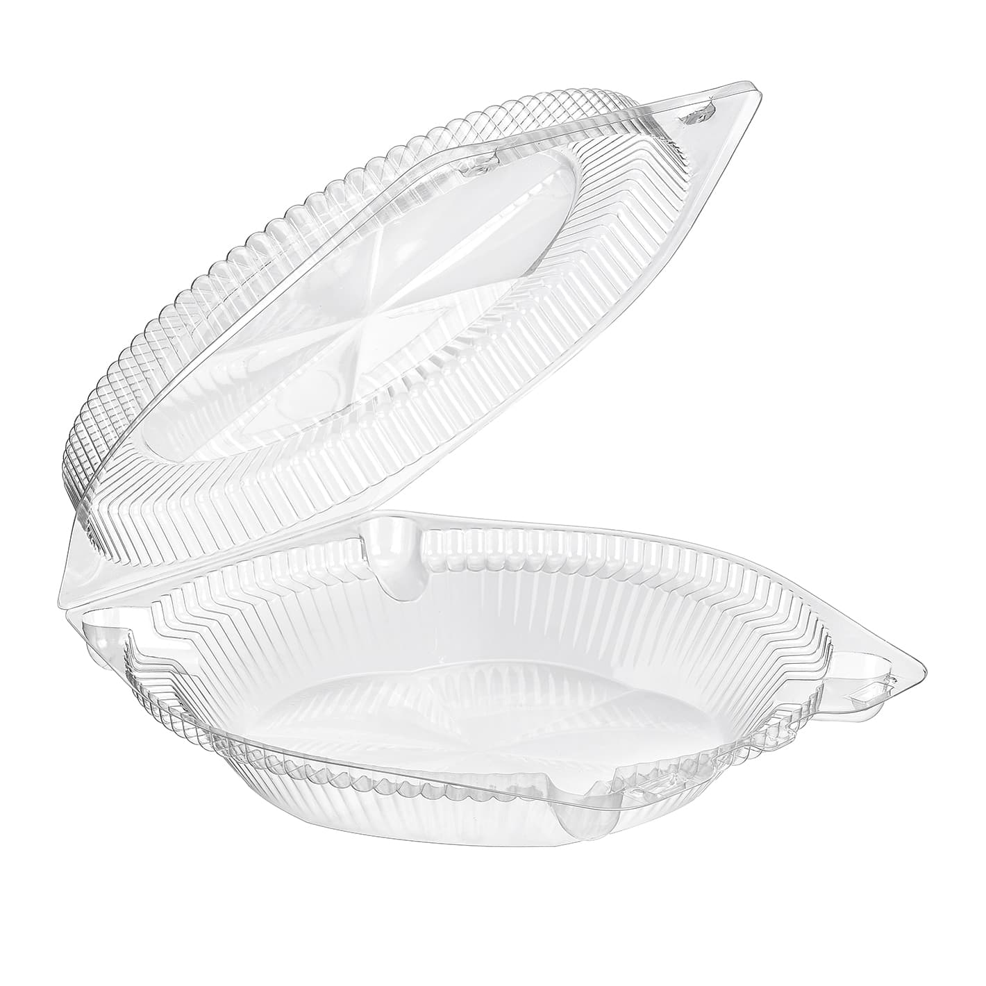Essentials SureLock Pie Hinged Container With Dome Lid 10.5625X11X2.9375 IN RPET Clear Round 200/Case