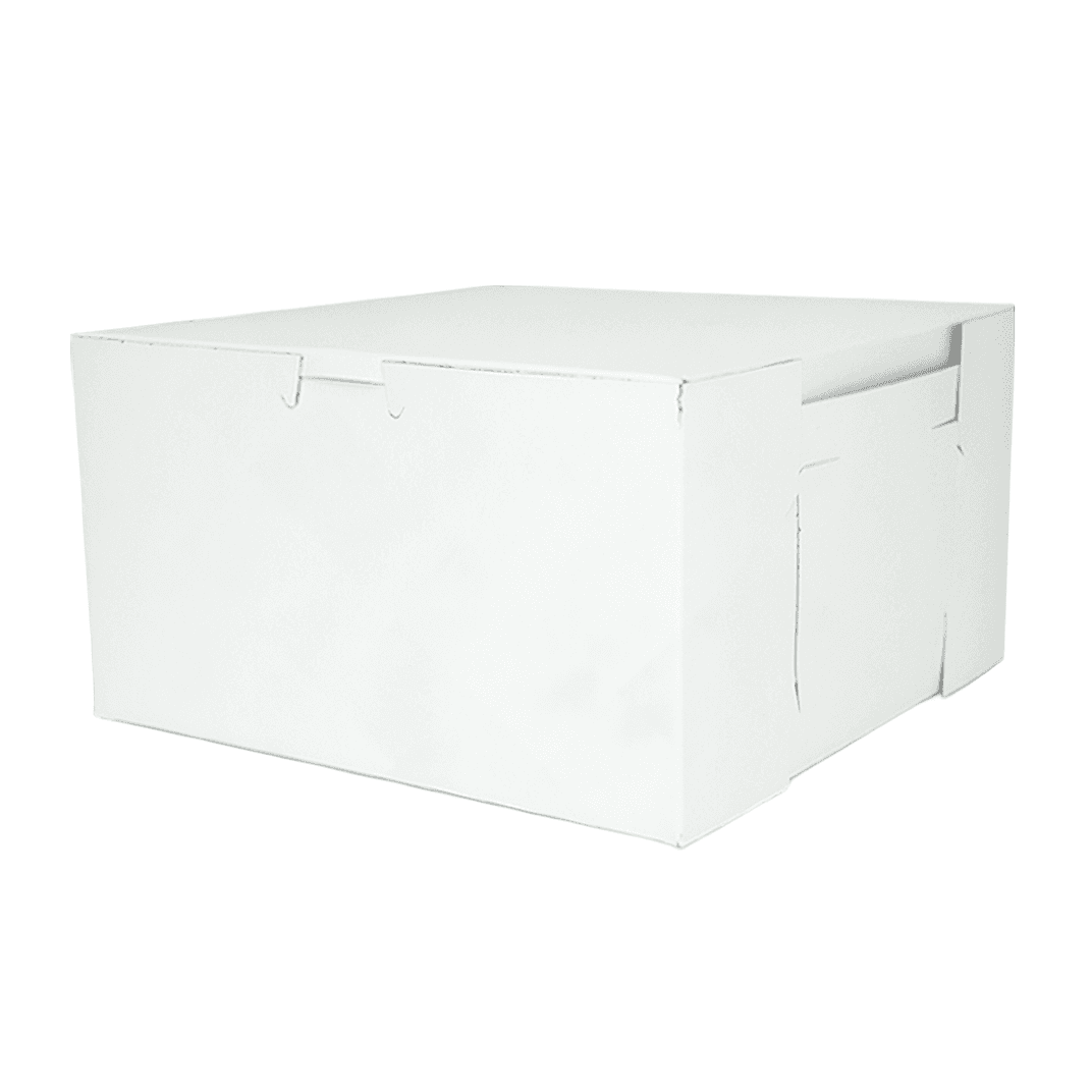 Easy Lock Cake Box 9X9X5 IN SUS Paperboard CRB White Square Lock Corner 1-Piece 100/Bundle