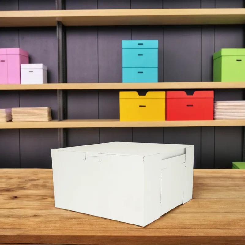 Easy Lock Cake Box 9X9X5 IN SUS Paperboard CRB White Square Lock Corner 1-Piece 100/Bundle