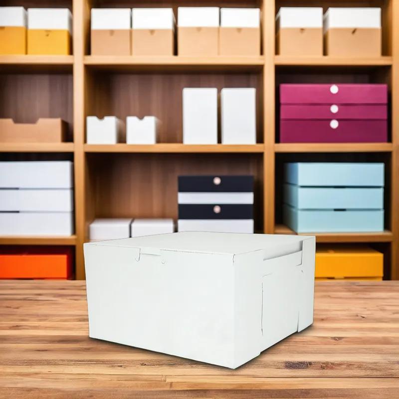 Easy Lock Cake Box 9X9X5 IN SUS Paperboard CRB White Square Lock Corner 1-Piece 100/Bundle