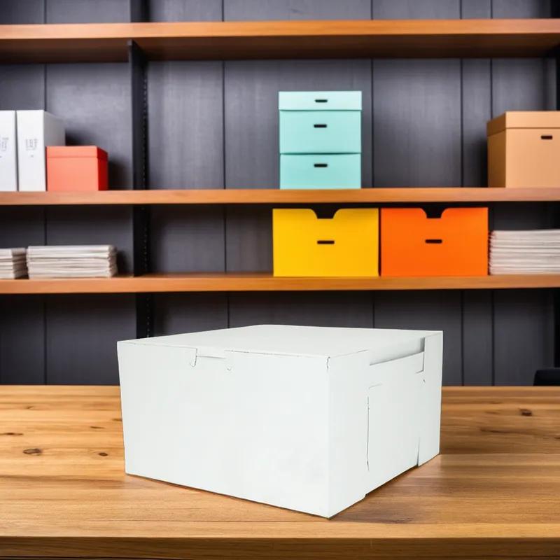 Easy Lock Cake Box 9X9X5 IN SUS Paperboard CRB White Square Lock Corner 1-Piece 100/Bundle